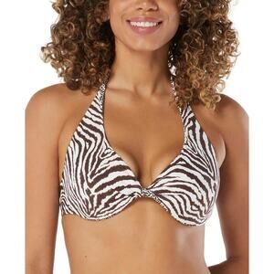 Coco Reef Women's Brown Verso Animal Print Reversible Halter Bikini Size 36/38C